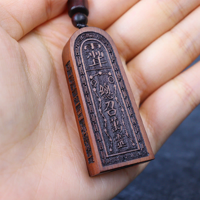 Nimara Ritual Lightning Struck Jujube Wood Taoist Five Thunder Order Luck Protection Necklace Pendant