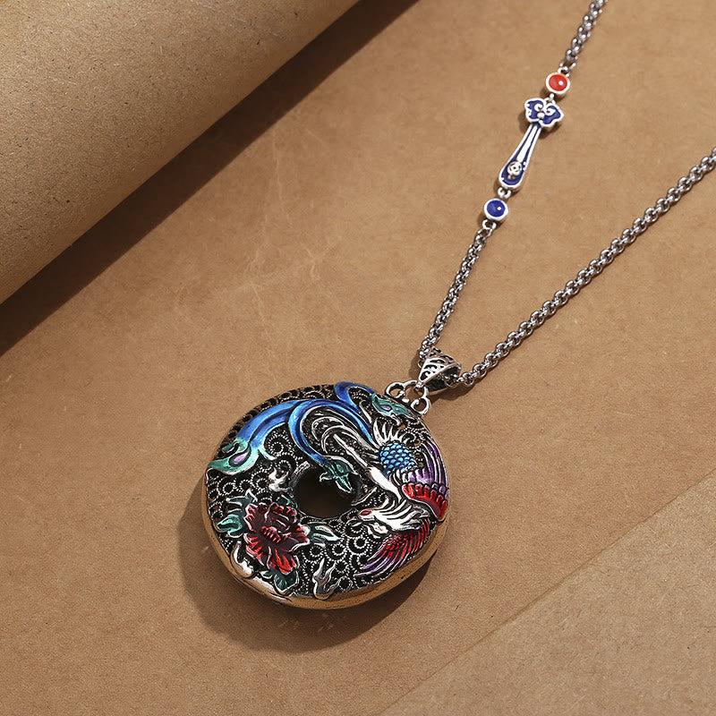 Nimara Ritual Phoenix Peony Flower Luck Protection Necklace Pendant