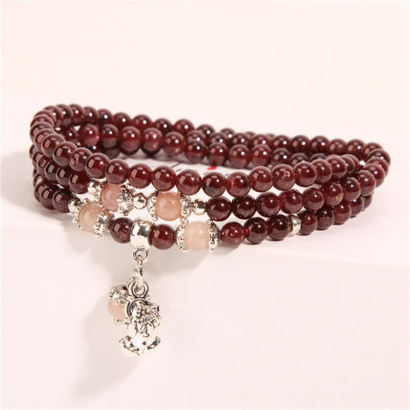 Nimara Ritual Natural Garnet Strawberry Quartz Green Beans PiXiu Protection Triple Wrap Bracelet