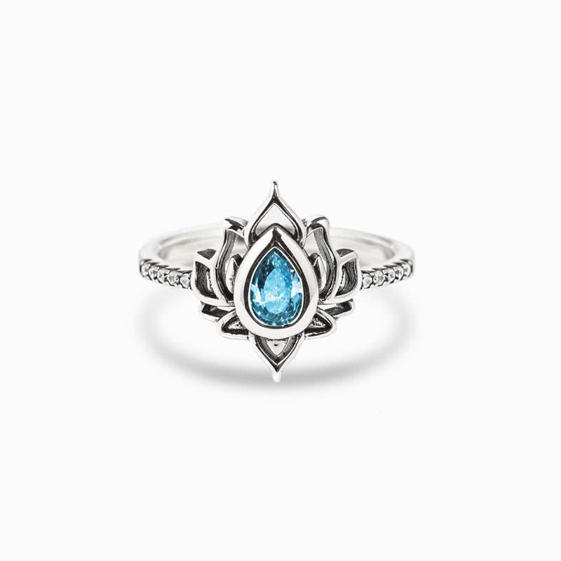 Nimara Ritual Sterling Silver Lotus Zircon Blessing Protection Ring
