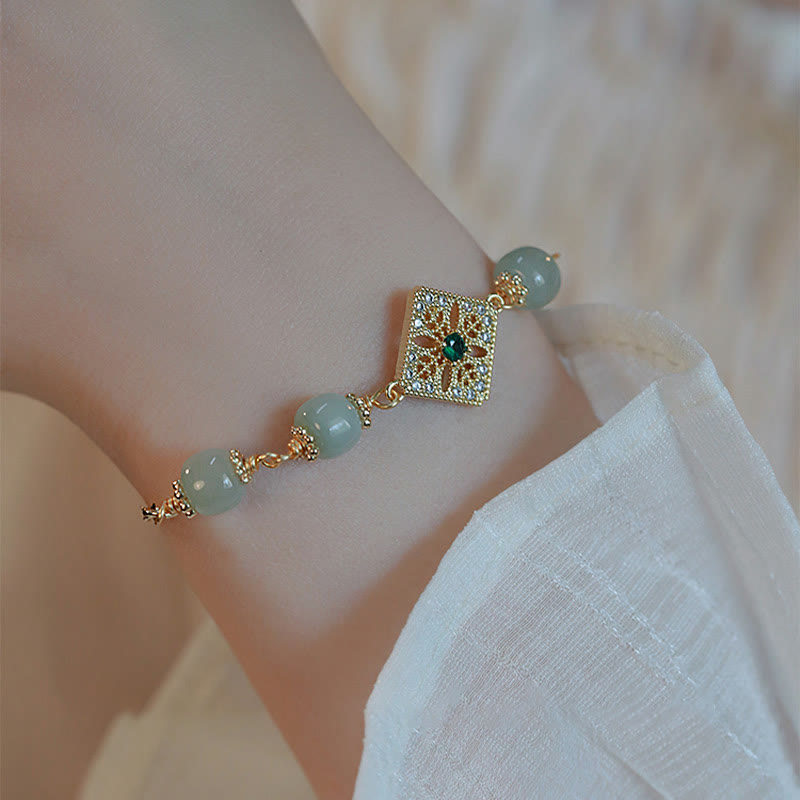 Nimara Ritual Natural Hetian Jade Bead Square Pattern Luck Chain Bracelet