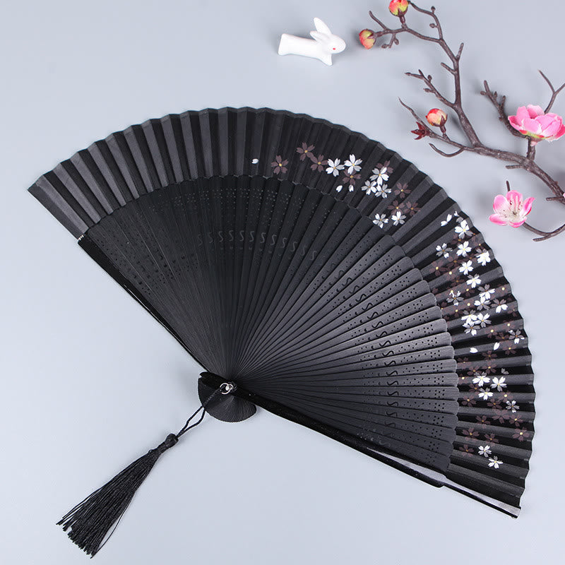 Nimara Ritual Cherry Blossom Sakura Camellia Handheld Silk Bamboo Folding Fan 21cm