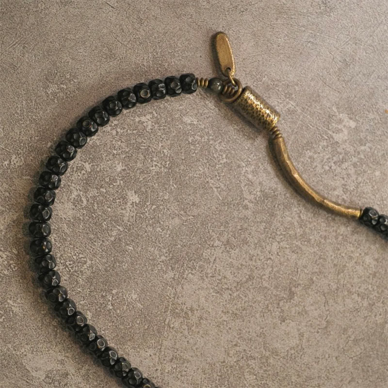 Nimara Ritual Retro Coconut Shell Brass Copper Happiness Triple Wrap Bracelet
