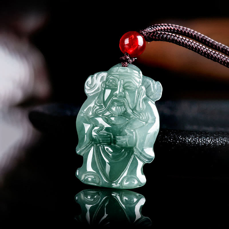 Nimara Ritual Natural Green Jade Chinese God of Wealth Caishen Ingot Abundance Necklace Pendant