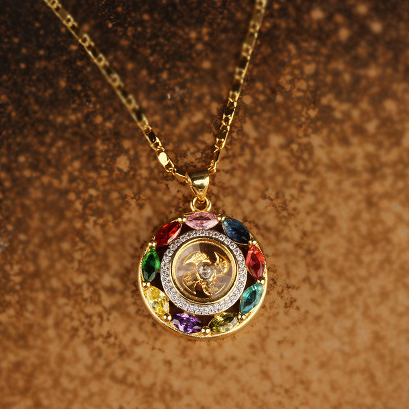 Nimara Ritual Colorful Zircon Copper Wealth Luck Rotation Bracelet Necklace Pendant