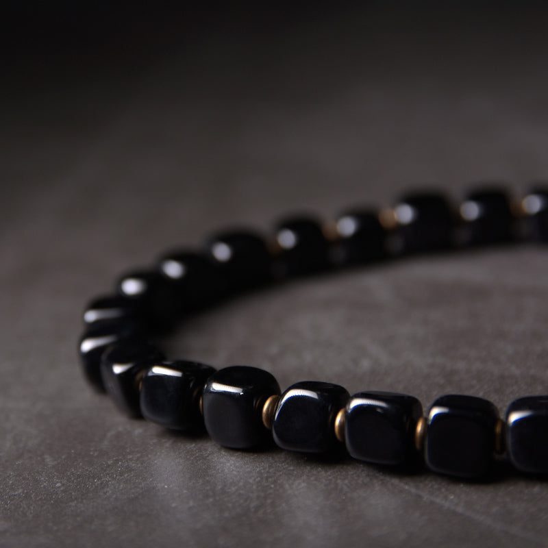 Nimara Ritual Ebony Wood Dzi Bead Copper Peace Couple Bracelet