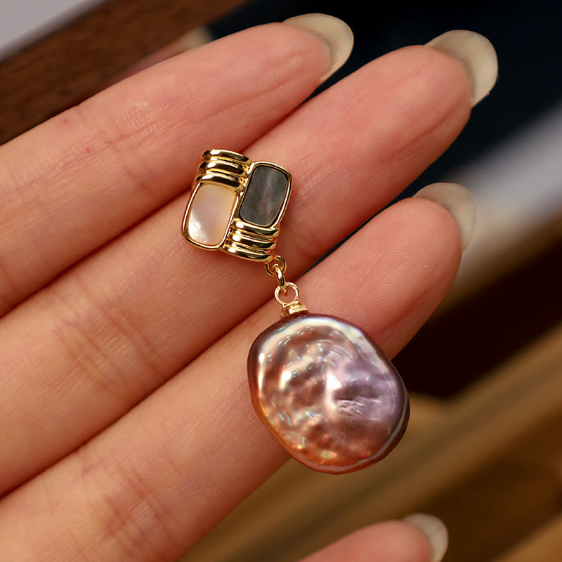 Nimara Ritual 925 Sterling Silver Posts Copper Plated Gold Natural Baroque Pearl Healing Drop Earrings