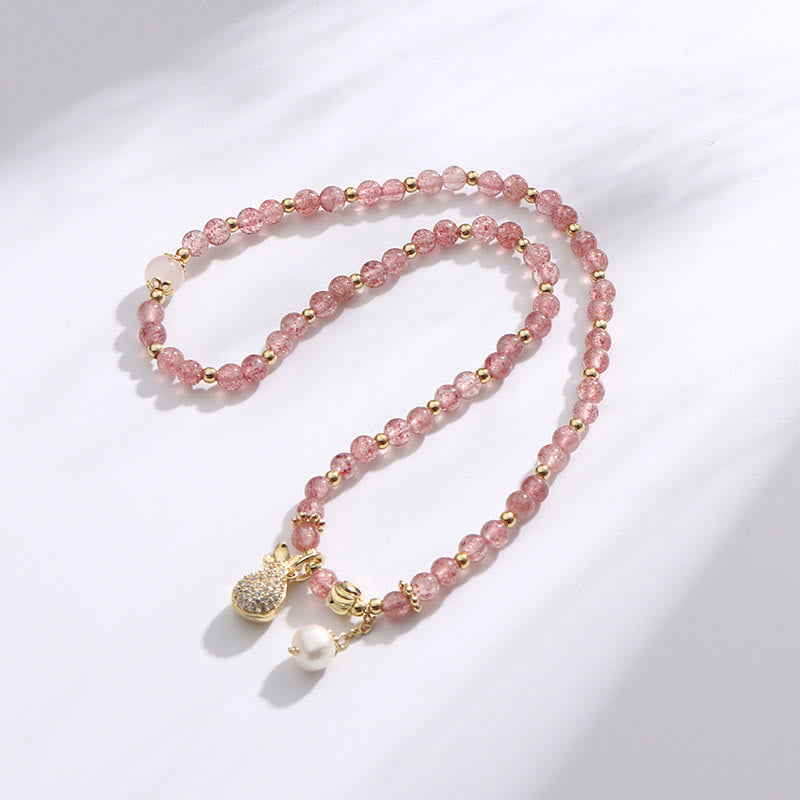 Nimara Ritual Strawberry Quartz Money Bag Positive Charm Double Wrap Bracelet