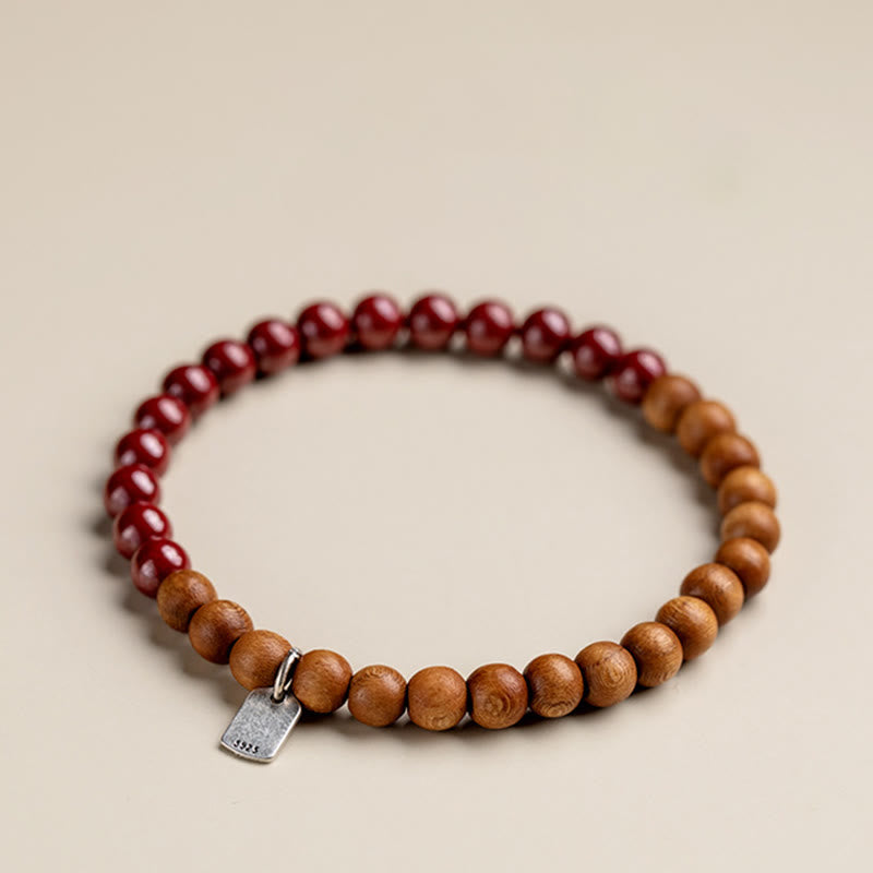 Nimara Ritual 925 Sterling Silver Peach Wood Cinnabar Ward Off Evil Spirits Bracelet