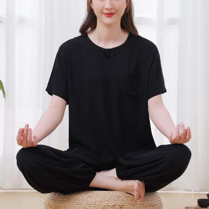 Nimara Ritual 2Pcs Half Sleeve T-Shirt Pants Meditation Zen Tai Chi Cotton Linen Clothing Unisex Set