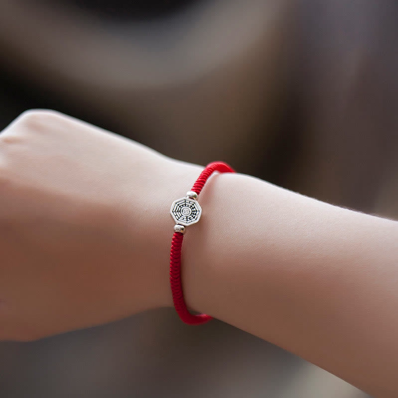 Nimara Ritual 925 Sterling Silver Yin Yang Bagua Symbol Cinnabar String Concentration Bracelet