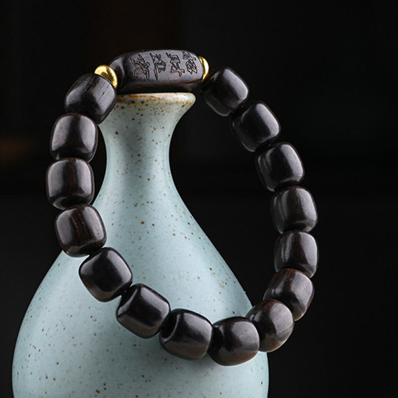 Nimara Ritual Tibetan Ebony Wood Barrel Beads Lucky And Treasure Balance Bracelet