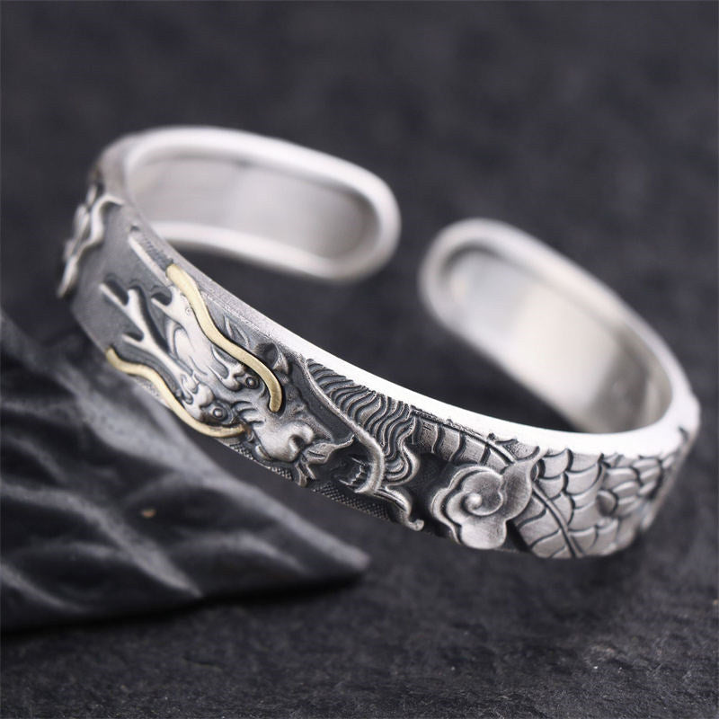 Nimara Ritual 999 Sterling Silver Dragon Strength Protection Bracelet Bangle