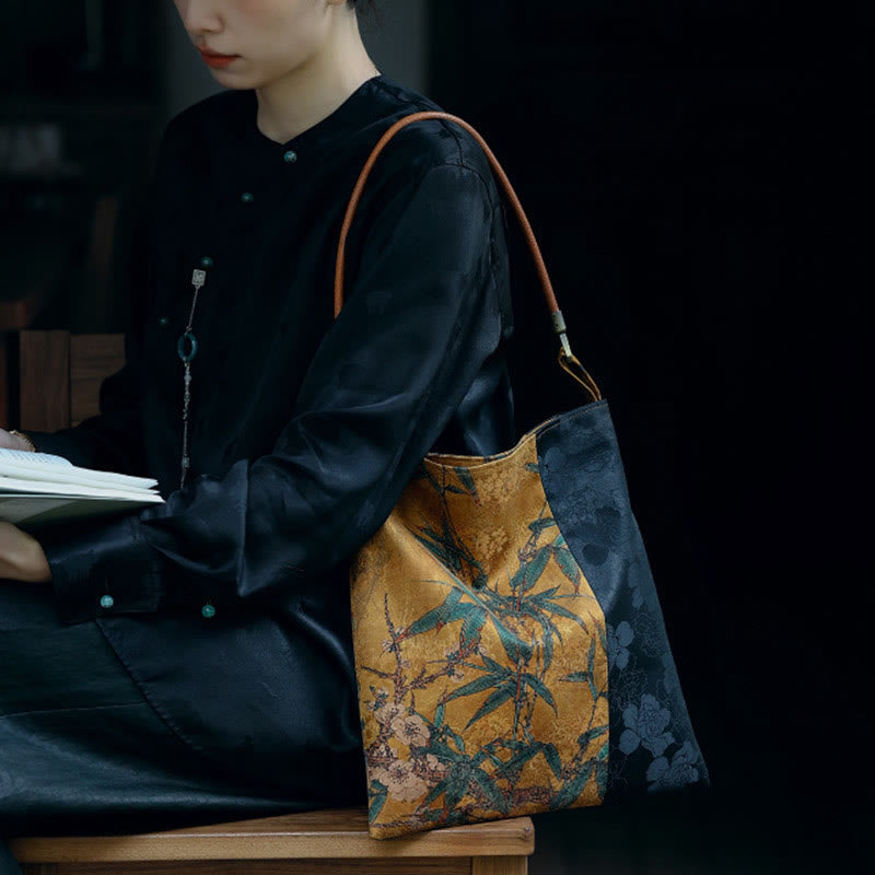 Nimara Ritual Bamboo Leaves Flower Butterfly Persimmon Shoulder Bag Handbag