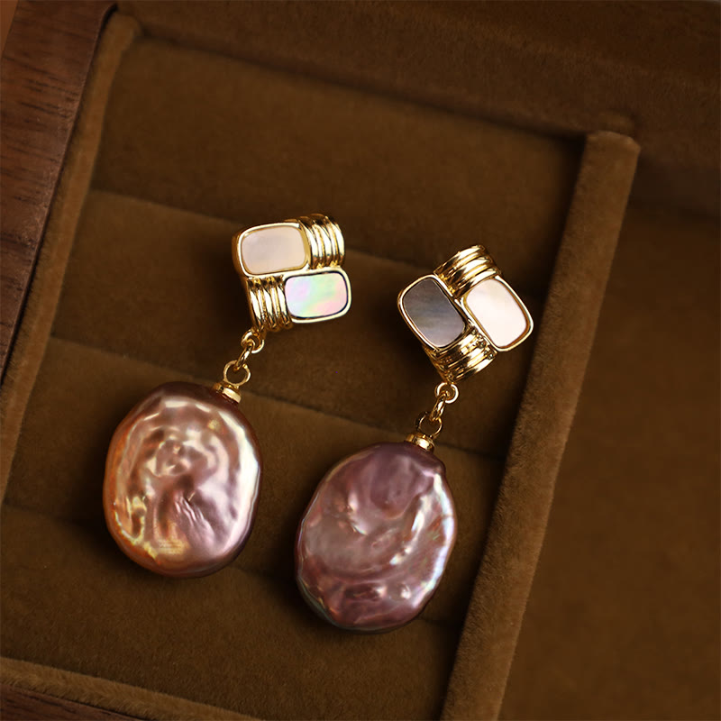 Nimara Ritual 925 Sterling Silver Posts Copper Plated Gold Natural Baroque Pearl Healing Drop Earrings