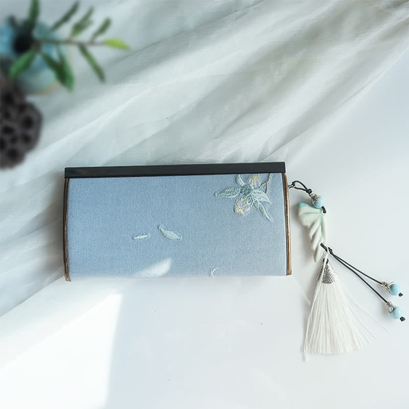 Nimara Ritual Flower Plum Peach Blossom Bamboo Double-sided Embroidery Large Capacity Cash Holder Wallet Shopping Purse