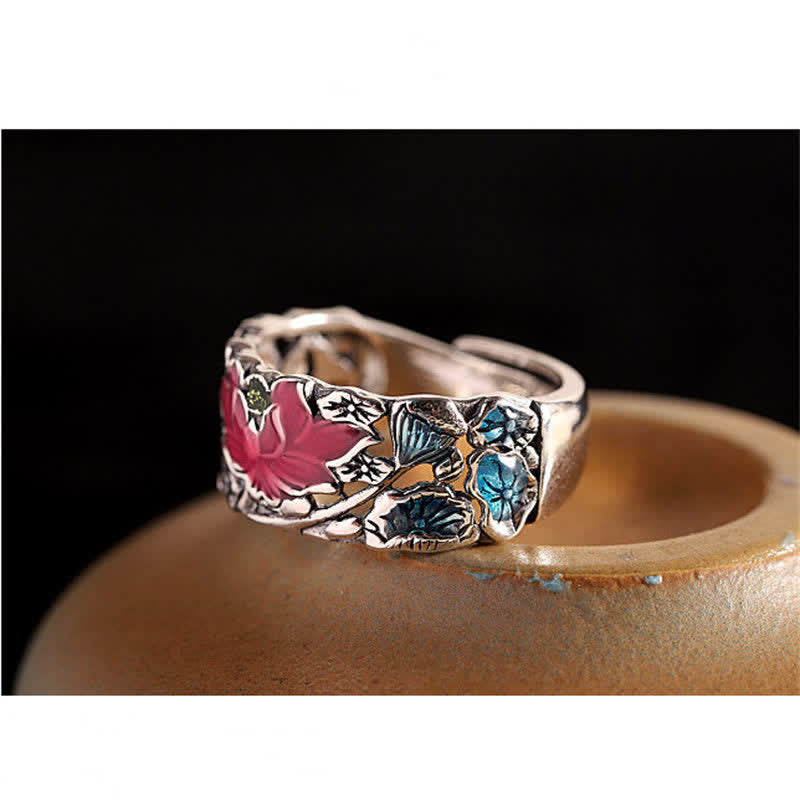 Nimara Ritual 925 Sterling Silver Lotus Koi Fish Enlightenment Ring