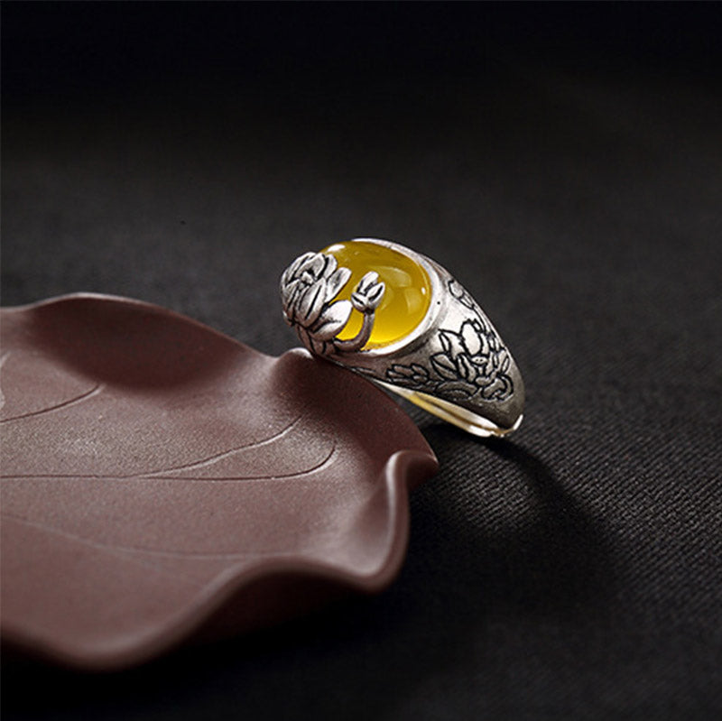 Nimara Ritual Citrine Lotus Blessing Protection Adjustable Ring