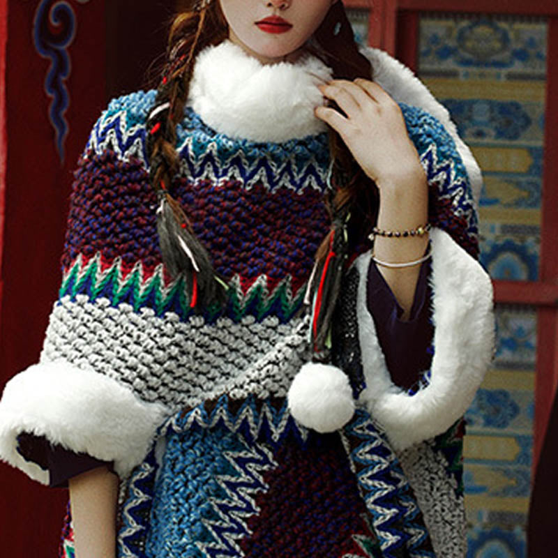 Nimara Ritual Tibetan Multicolored Striped Shawl Winter Cozy Travel Scarf Wrap