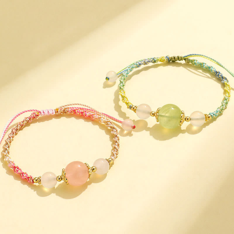 Nimara Ritual Strawberry Quartz Pink Crystal Prehnite White Agate Bead Healing Rope Bracelet