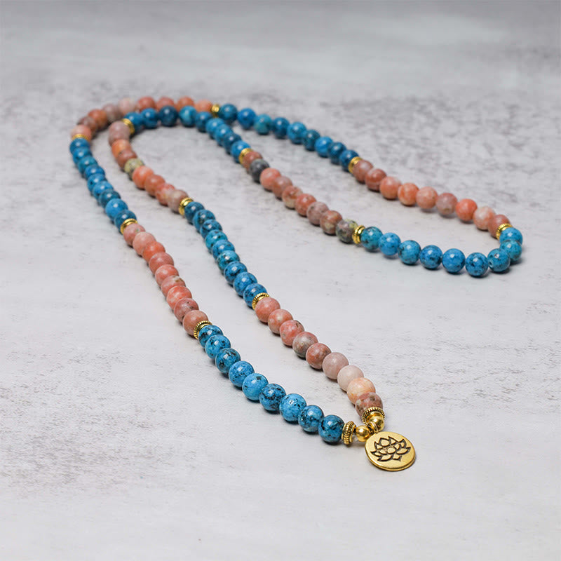 Nimara Ritual 108 Mala Beads Apatite Red Stone Lotus Meditation Prayer Bead Bracelet