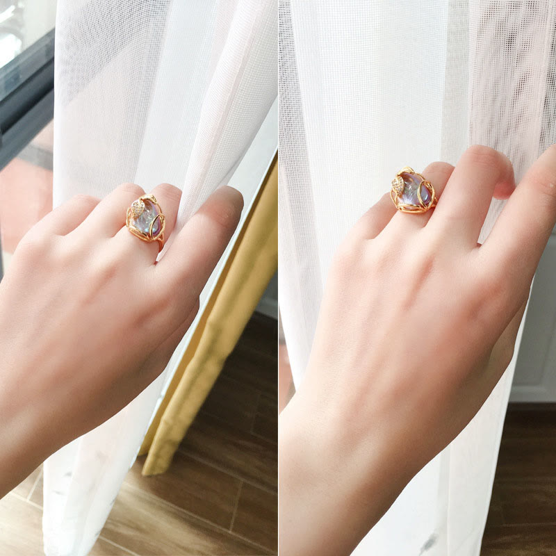 Nimara Ritual Pearl Copper Plated Gold Flower Happiness Wealth Ring