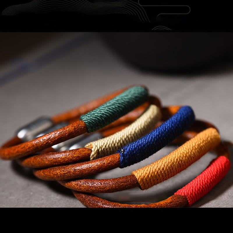 Nimara Ritual Tibetan Leather Handmade Five Elements Luck Braid String Buckle Bracelet