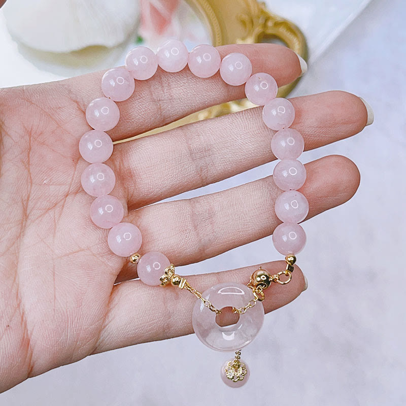 Nimara Ritual Natural Pink Crystal Peace Buckle Love Charm Bracelet