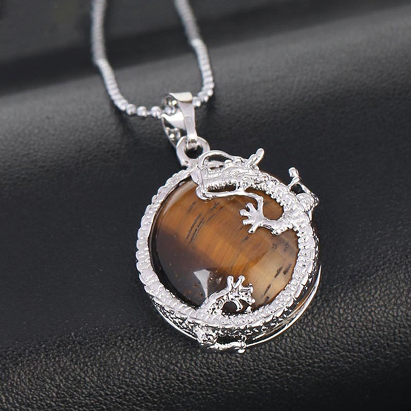 Nimara Ritual Chinese Dragon Natural Quartz Crystal Healing Energy Necklace Pendant