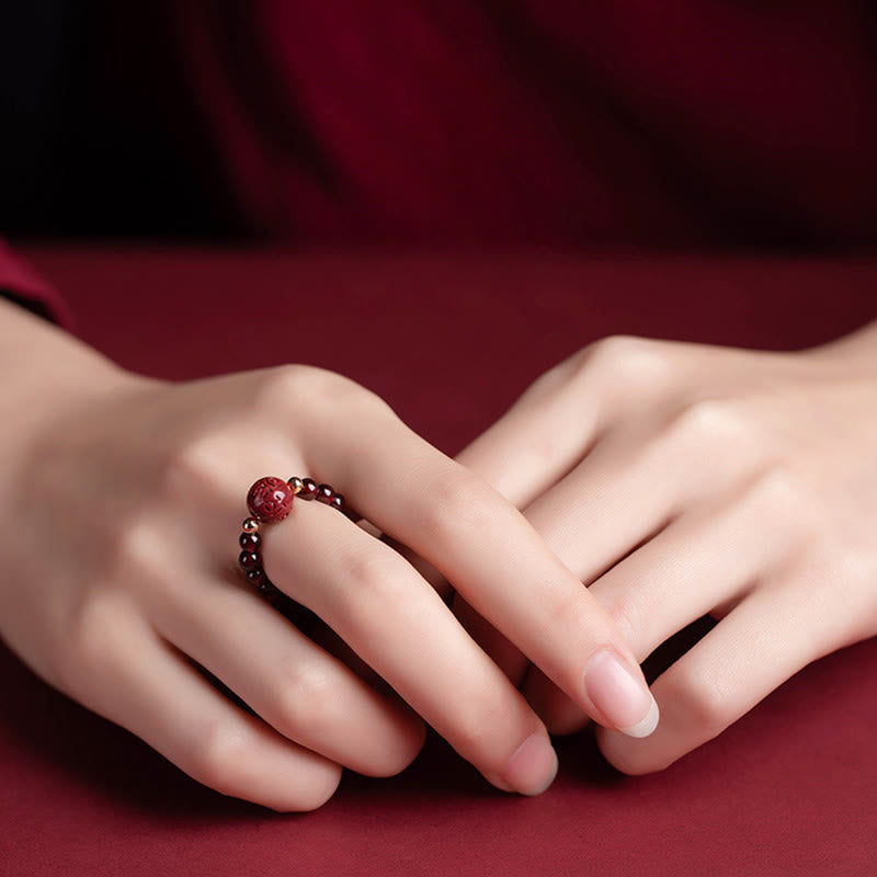 Nimara Ritual Garnet Cinnabar Lucky Bead PiXiu Om Mani Padme Hum Rose Protection Ring