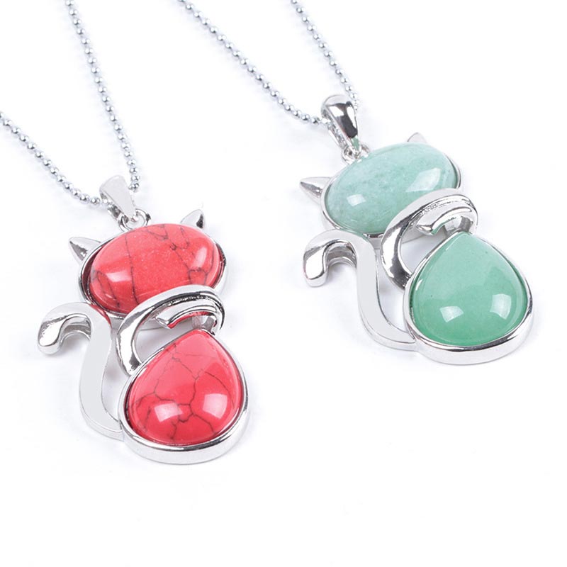 Nimara Ritual Cat Pattern Natural Crystal Protection Necklace Pendant