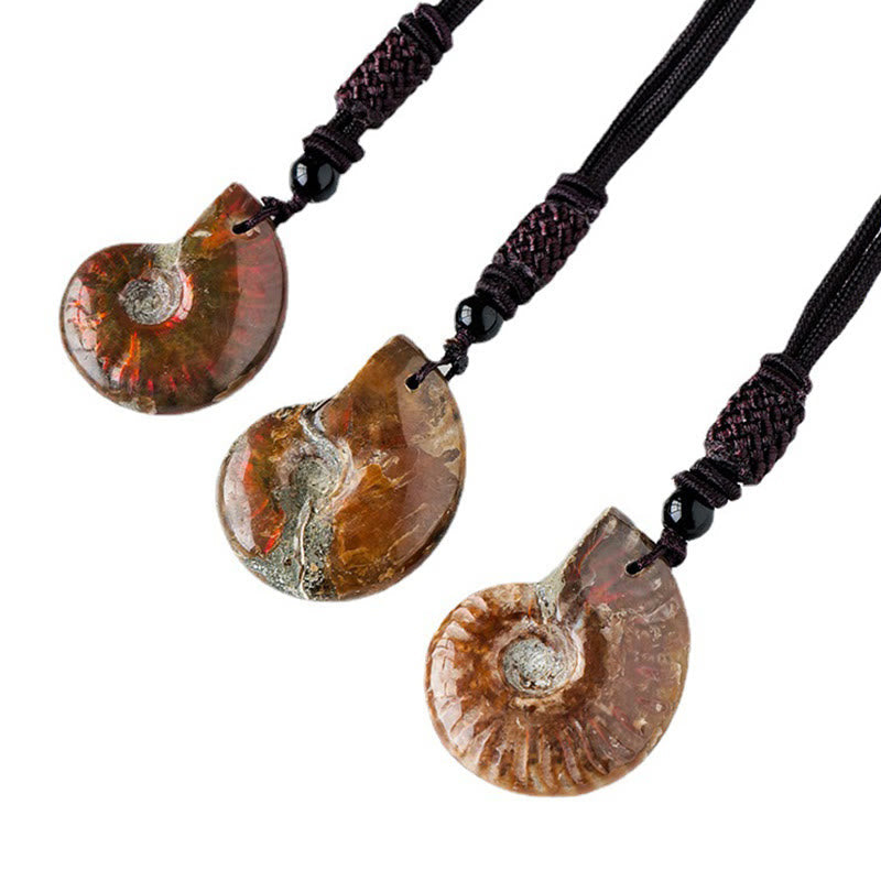 Nimara Ritual Natural Ammonite Fossil Snail Pattern Meditation Healing Necklace Pendant