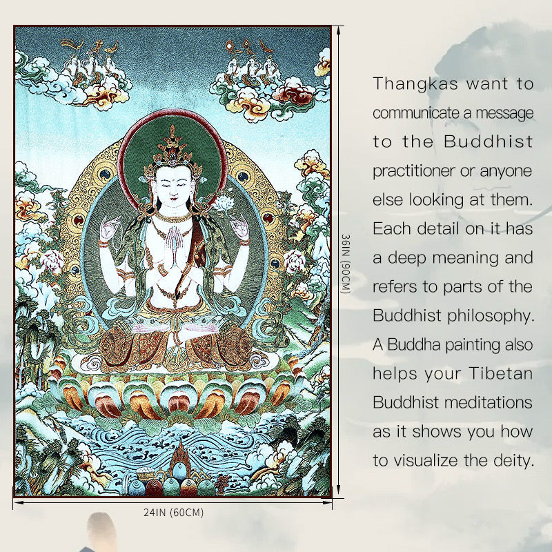 Nimara Ritual Tibetan Embroidery White Tara Thangka Tapestry Wall Hanging Wall Art Meditation for Home Decor