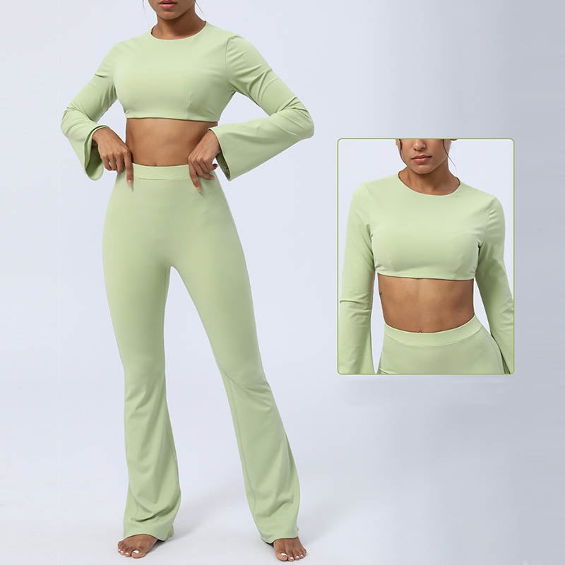 Nimara Ritual Long Sleeve Backless Strap Top Bra Flare Pants Fitness Yoga Outfit
