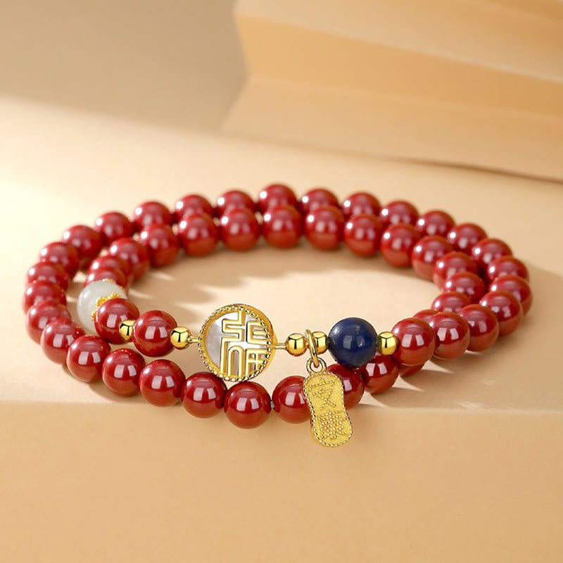 Nimara Ritual 925 Sterling Silver Cinnabar Tridacna Stone Fu Character Double Wrap Blessing Bracelet