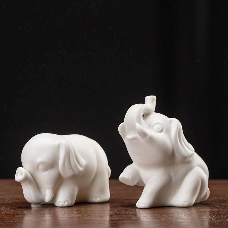 Nimara Ritual Small Elephant Statue White Porcelain Ceramic Strength Home Desk Decoration