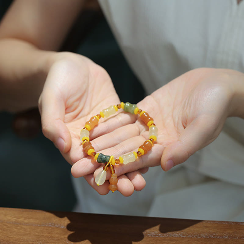 Nimara Ritual Natural Golden Silk Jade Gourd Wealth Charm Bracelet