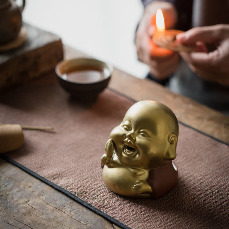 Nimara Ritual Little Buddha Laughing Buddha Ceramic Healing Incense Burner