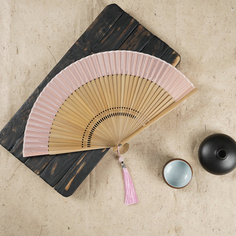 Nimara Ritual Simple Cherry Flower Hollow Engraved Handheld Bamboo Folding Fan