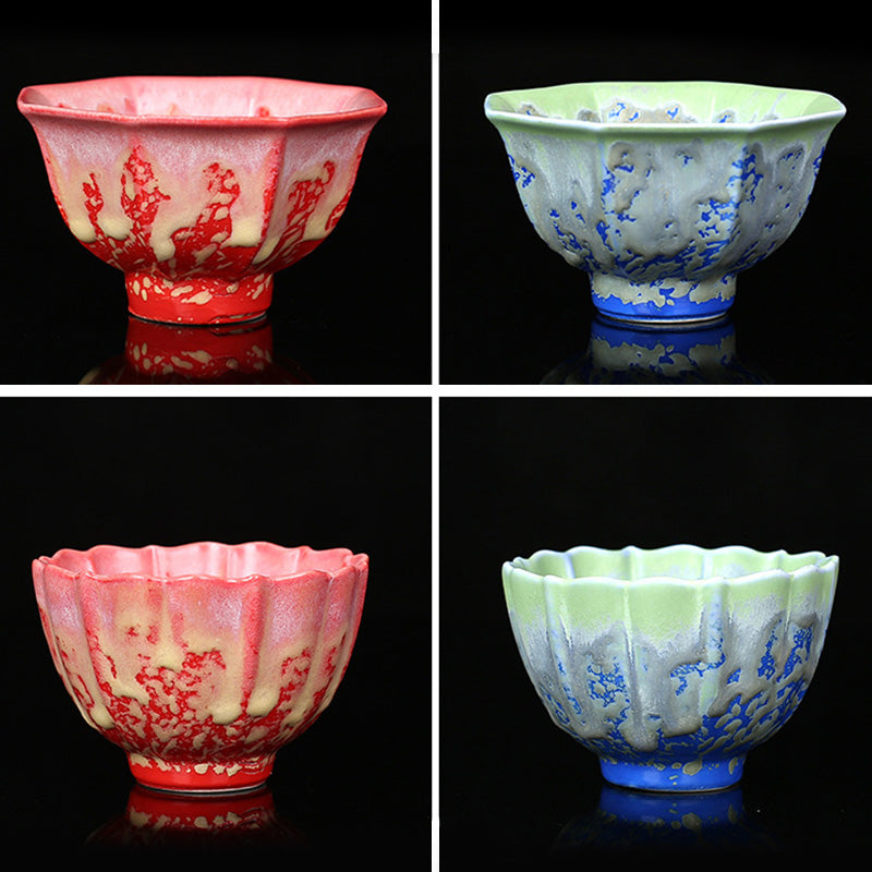 Nimara Ritual Retro Blue Red Gradient Lotus Pattern Kiln Change Ceramic Teacup Kung Fu Tea Cup Bowl