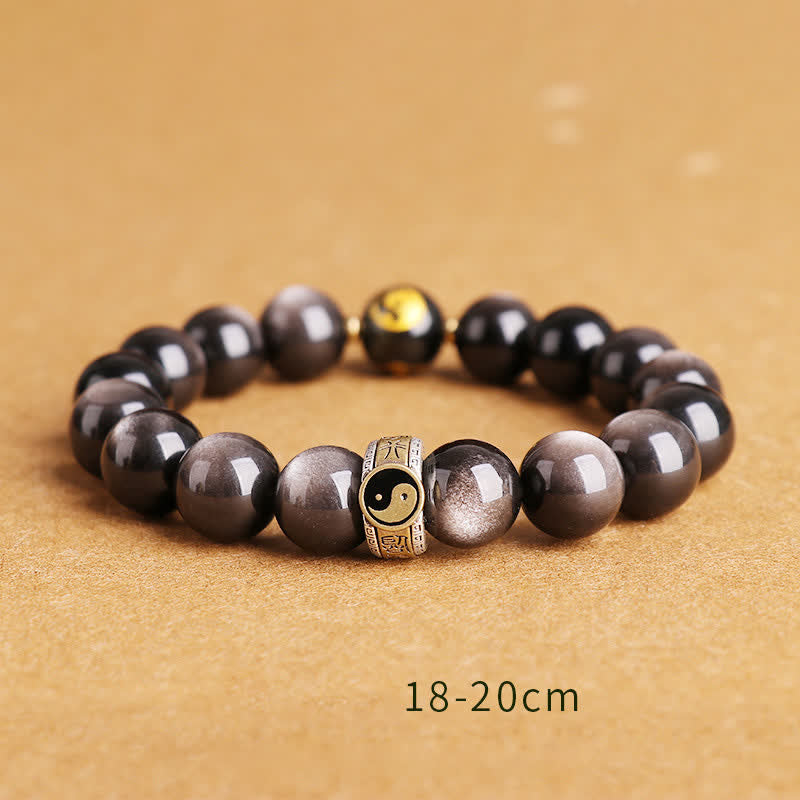 Nimara Ritual 925 Sterling Silver Black Obsidian Gold Sheen Obsidian Silver Sheen Obsidian Yin Yang Protection Bracelet