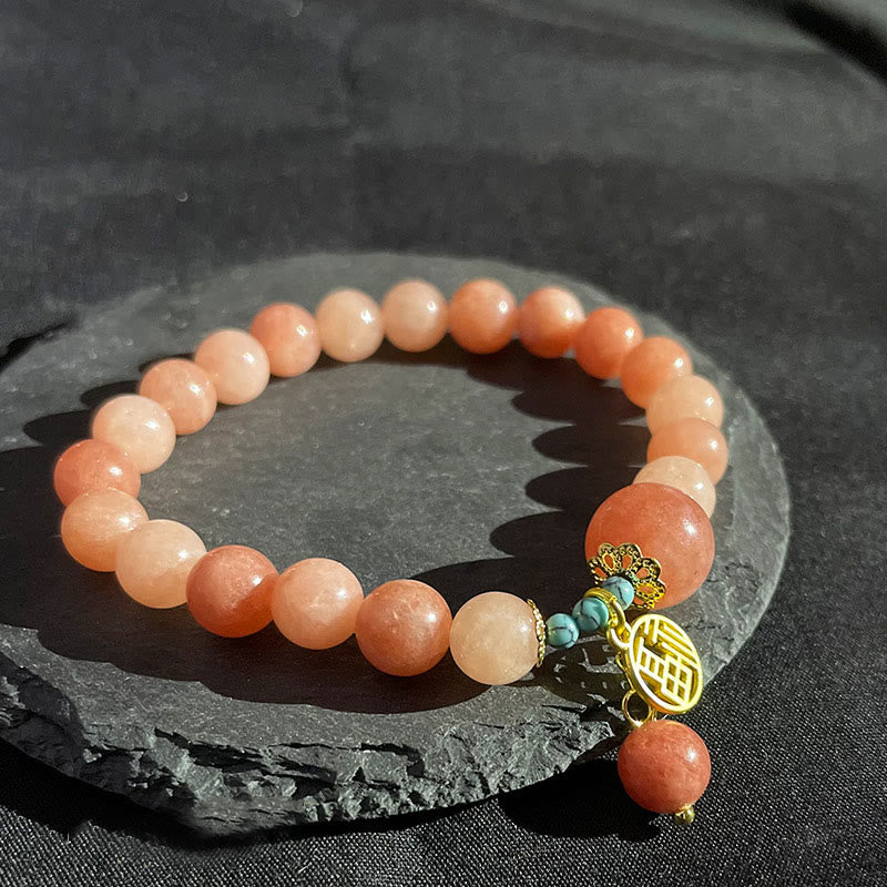 Nimara Ritual Natural Orange Stone Turquoise Fu Character Charm Luck Fortune Bracelet