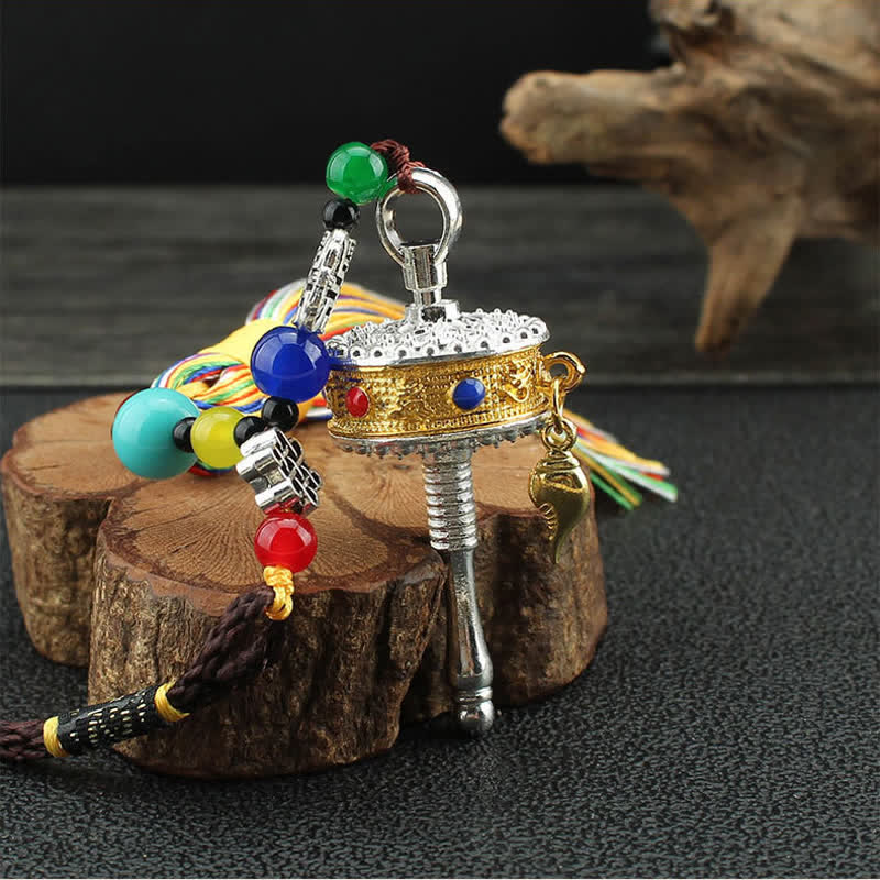 Nimara Ritual Tibet Om Mani Padme Hum Prayer Wheel Tassel Bag Car Hanging Decoration