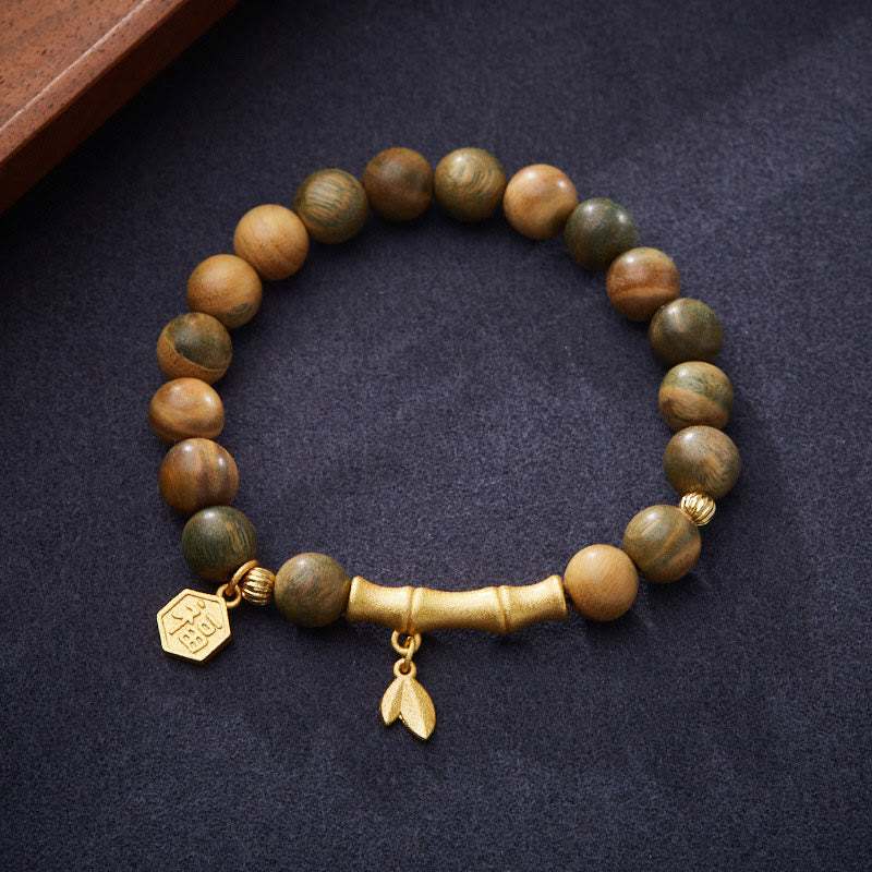 Nimara Ritual Green Sandalwood Fu Character Bamboo Soothing Bracelet