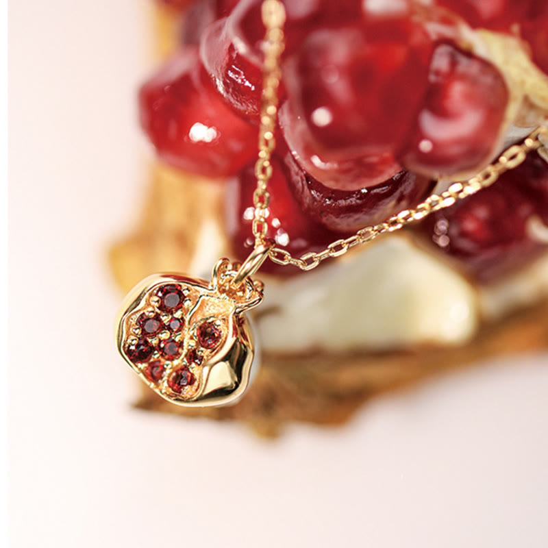 Nimara Ritual 925 Sterling Silver 18k Gold Plated Pomegranate Garnet Crystal Passion Charm Necklace Pendant