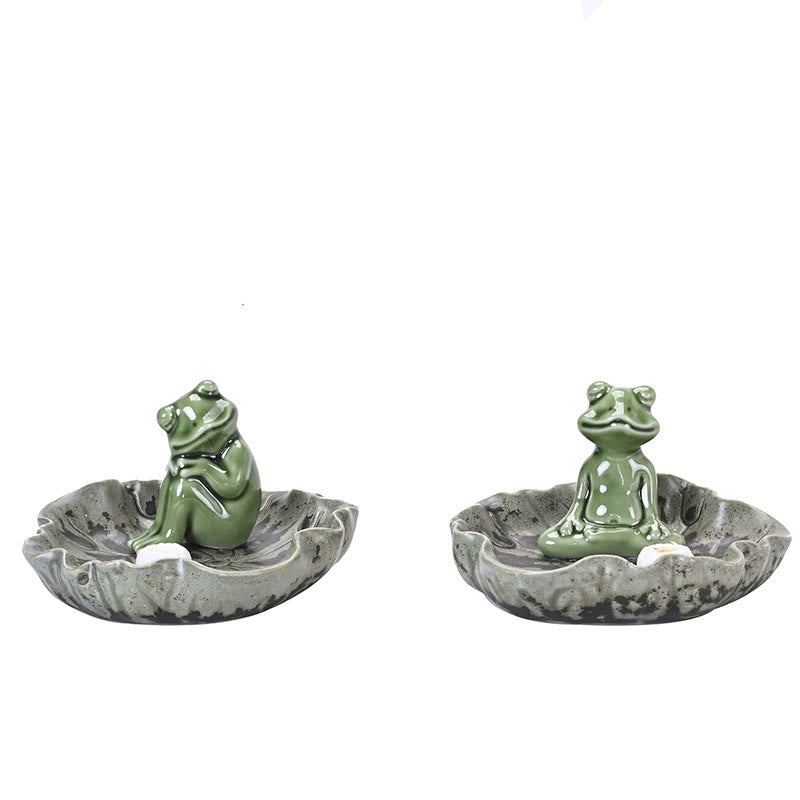 Nimara Ritual Leaf Meditation Frog Pattern Healing Ceramic Incense Burner Decoration