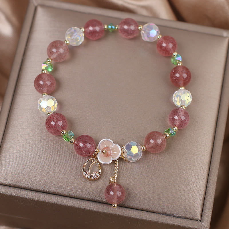 Nimara Ritual Strawberry Quartz Rutilated Quartz Fluorite Flower Healing Bracelet