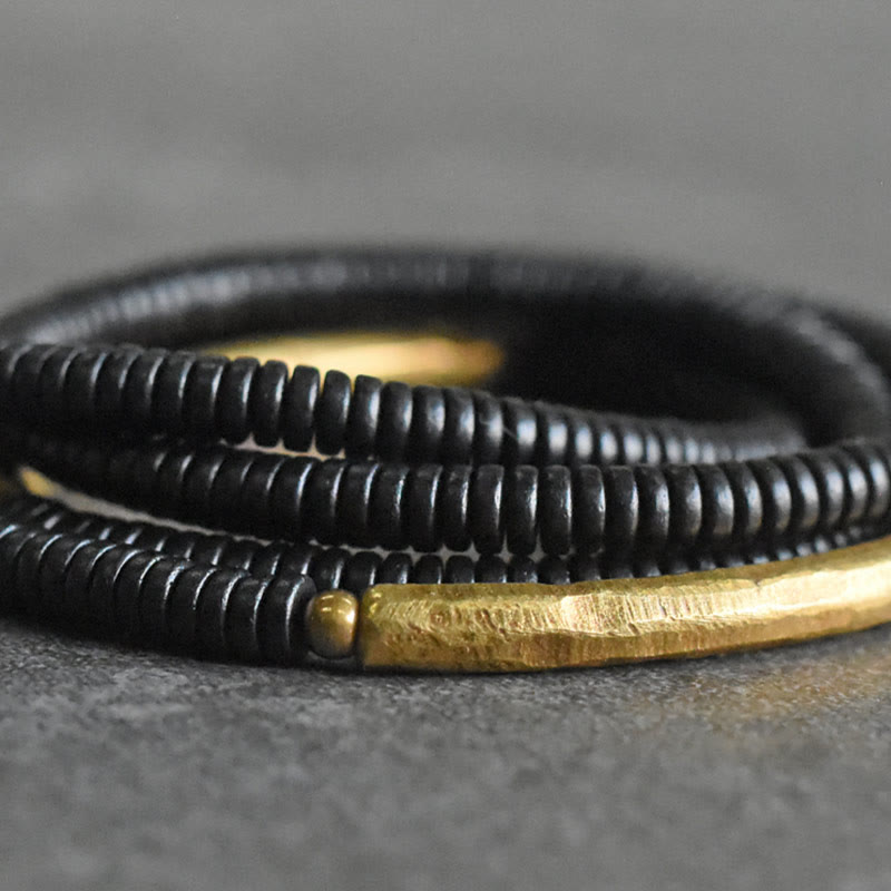 Nimara Ritual Ebony Wood Brass Copper Balance Multilayered Bracelet
