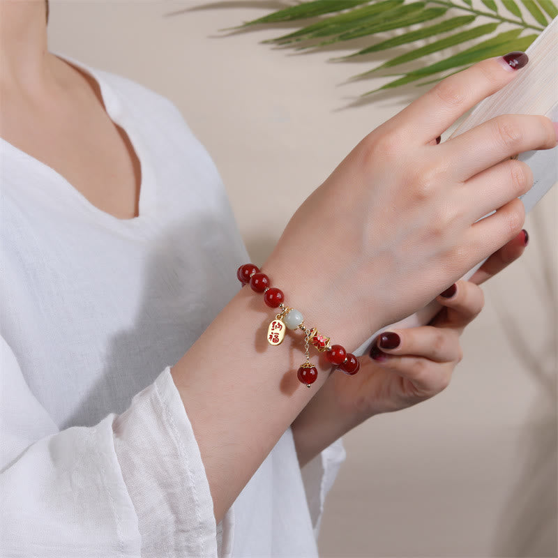 Nimara Ritual Natural Red Agate Jade Confidence Fortune Blessing Charm Bracelet
