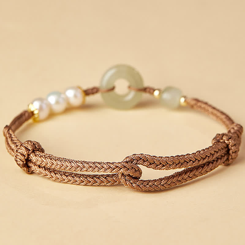 Nimara Ritual Natural Hetian Jade Pearl Peace Buckle Luck Bracelet